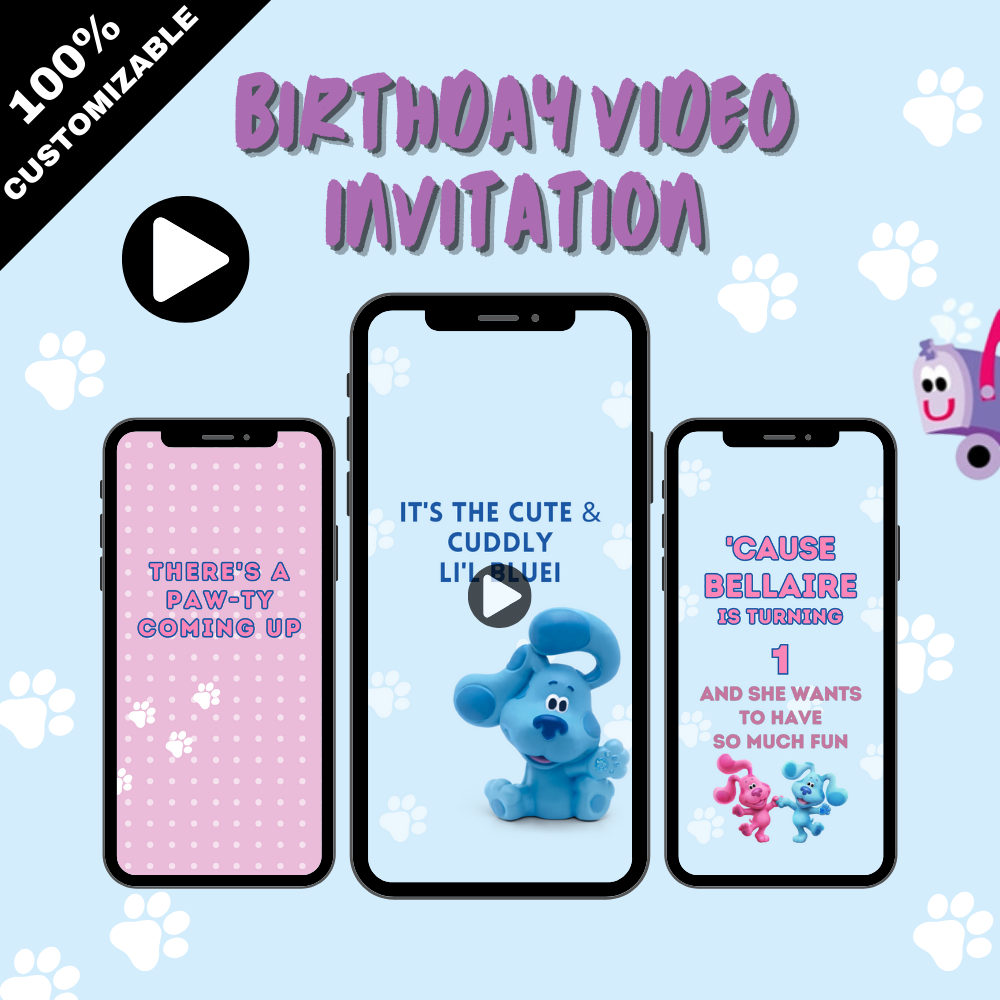 Customizeable Blue Clue's Birthday Video Invitation - Animated Theme Video Invites