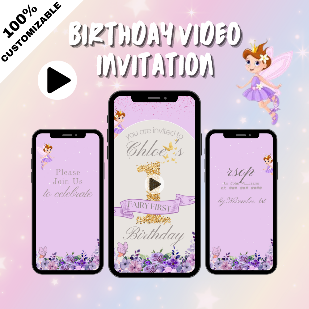 Digital Boho Arch Fairy-Themed Birthday Custom Video Invitation - Fairy Birthday Party Video