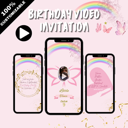 Animated Butterfly Birthday Video Invitation - Custom Party Invites