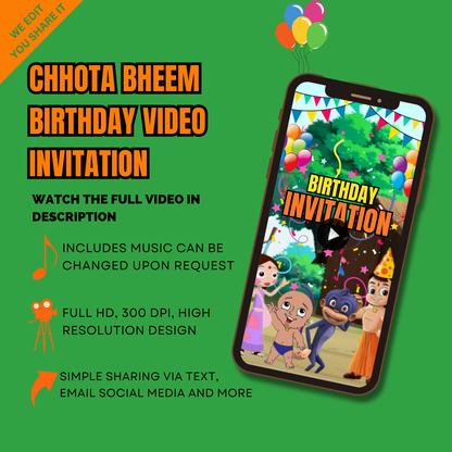 Animated Chota Bheem Birthday Video Invitation - Custom Chota Bheem Video Invites