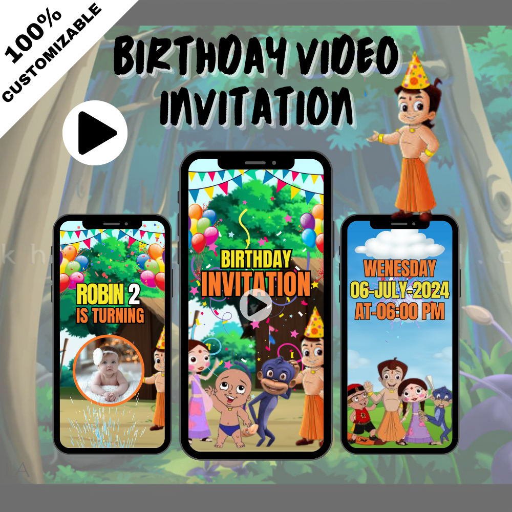 Animated Chota Bheem Birthday Video Invitation - Custom Chota Bheem Video Invites