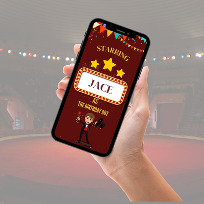 Custom Circus-Themed Birthday Party Video Invitation - Digital Theme Video Invites