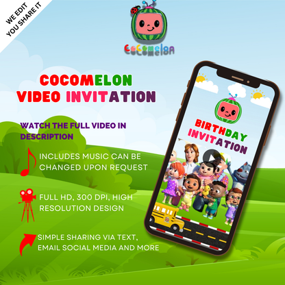 Custom Wheels On Bus Cocomelon Video Invitation - Animated Cocomelon Video Invites