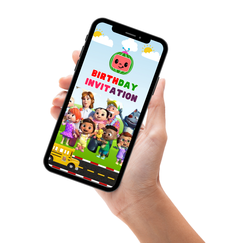 Customized Cocomelon Kids Birthday Video Invitation - Animated Cocomelon Party Digital Invites