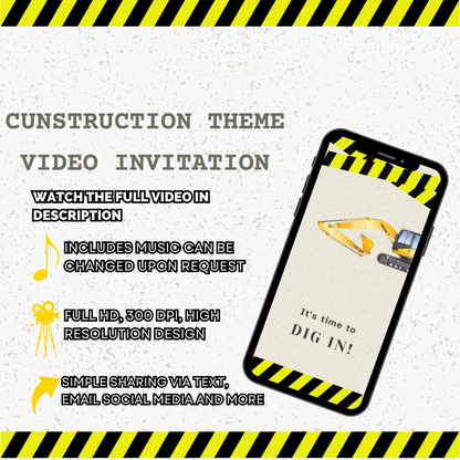 Construction-Themed Graduation Video Invitation - Unique Builder Graduation Theme-Party VIdeo Invites