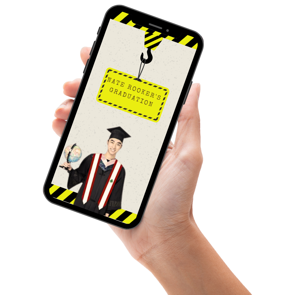 Construction-Themed Graduation Video Invitation - Unique Builder Graduation Theme-Party VIdeo Invites