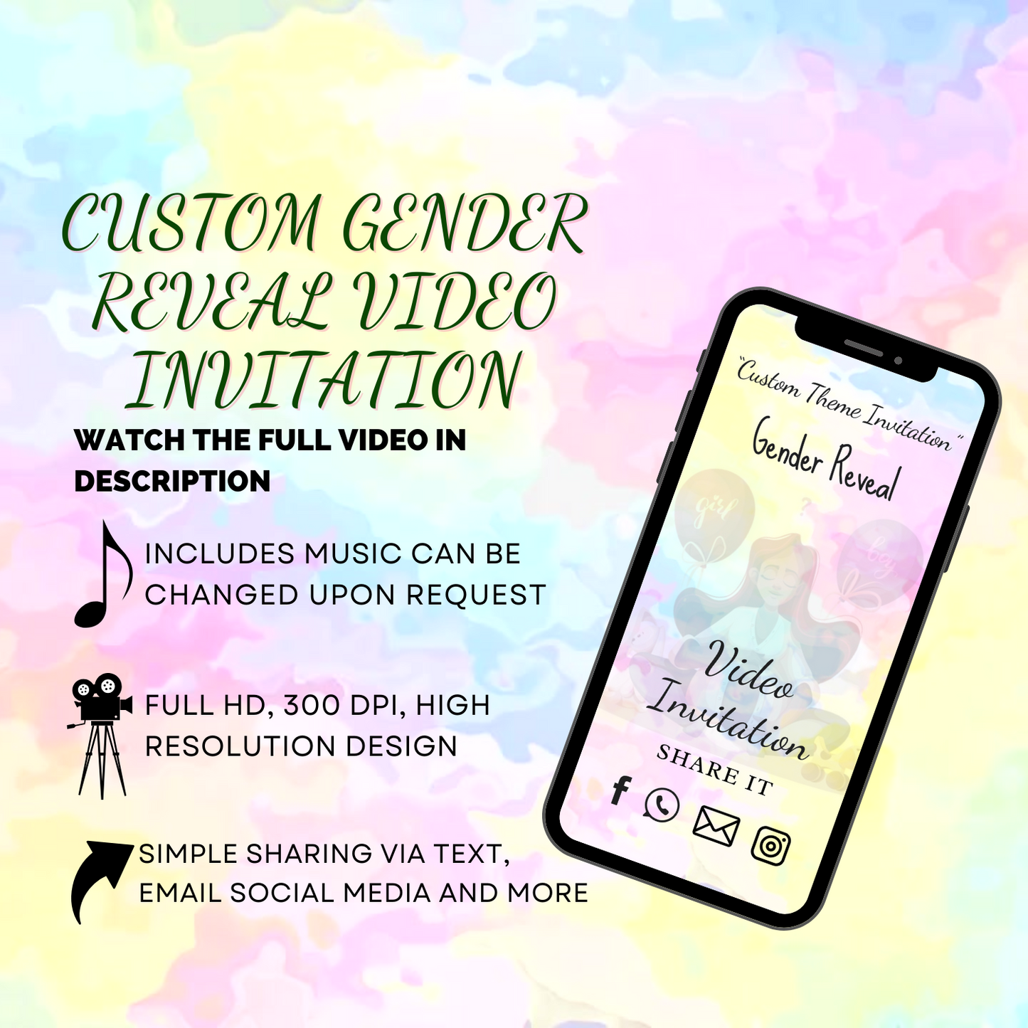 Custom-Theme For Gender Reveal Video Invitation - Gender Reveal Custom Theme Invites