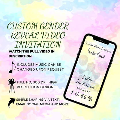 Custom-Theme For Gender Reveal Video Invitation - Gender Reveal Custom Theme Invites