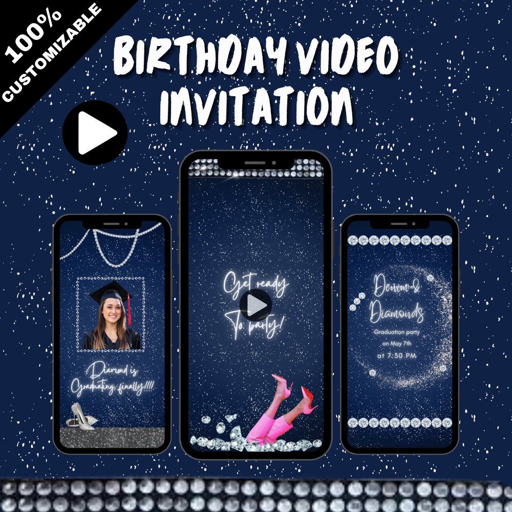 Denim & Diamond Theme Graduation Video Invitation - Graduation Party Video Invitation