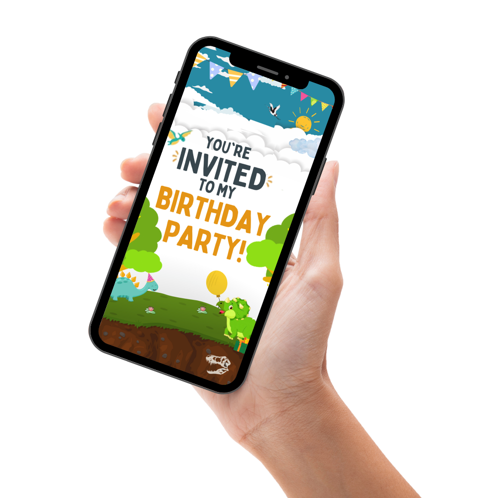 Animated Dinasour Birthday Party Video Invitation - Custom Dinasour Digital Birthday Invite