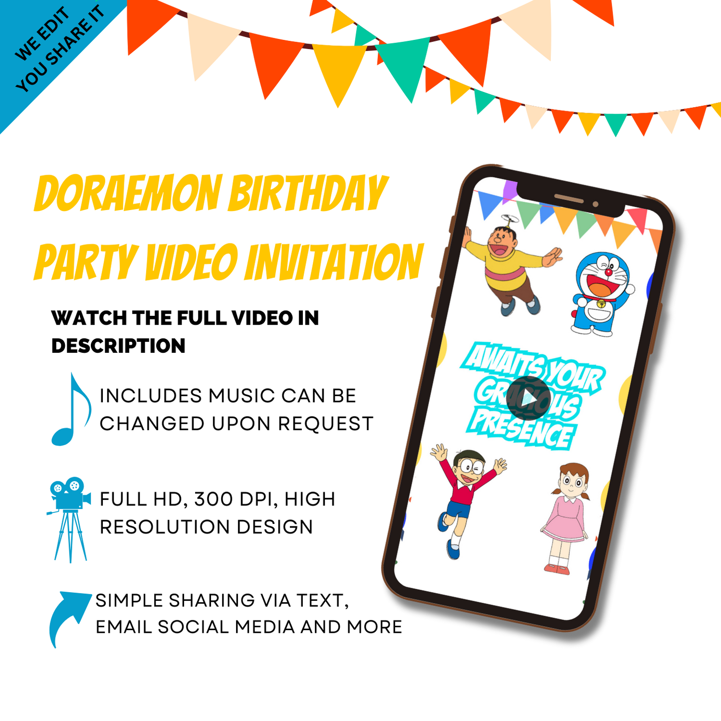 Animated Doraemon-Themed Birthday Video Invitation - Custom Doraemon Party Video Invite