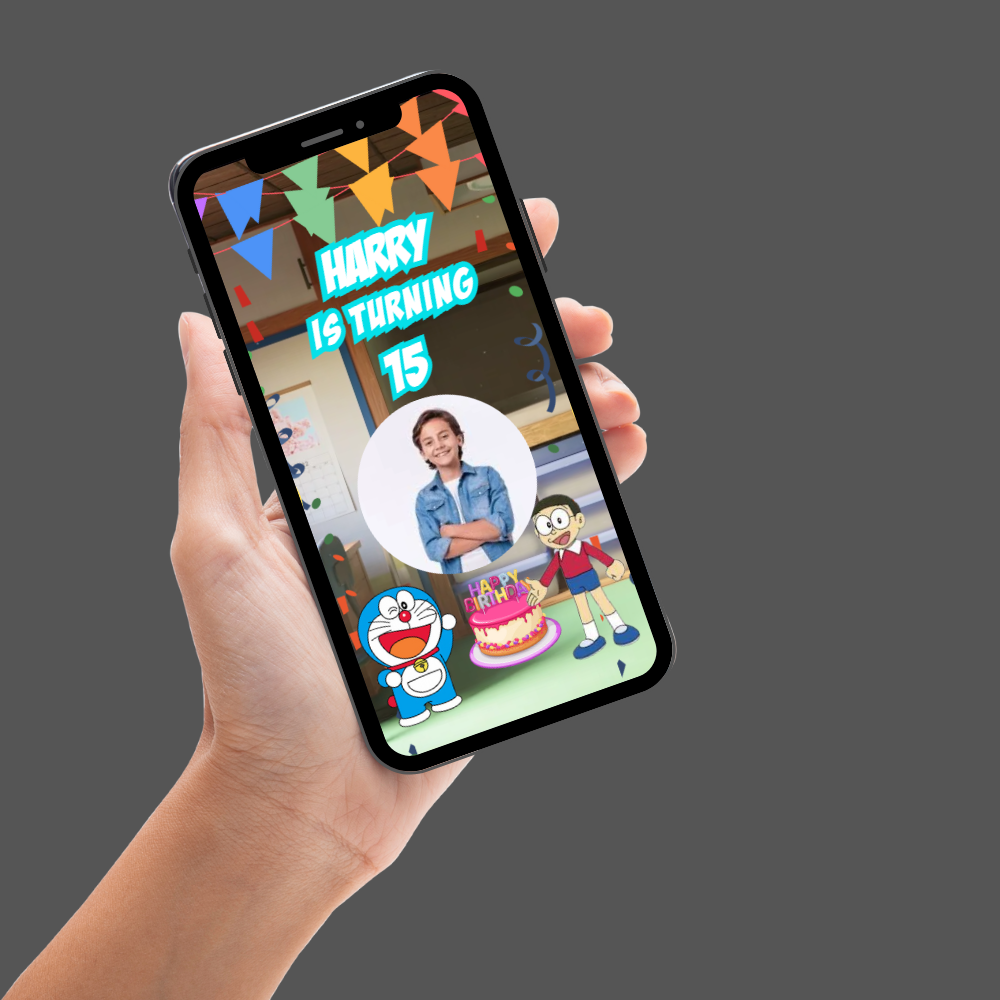 Animated Doraemon-Themed Birthday Video Invitation - Custom Doraemon Party Video Invite