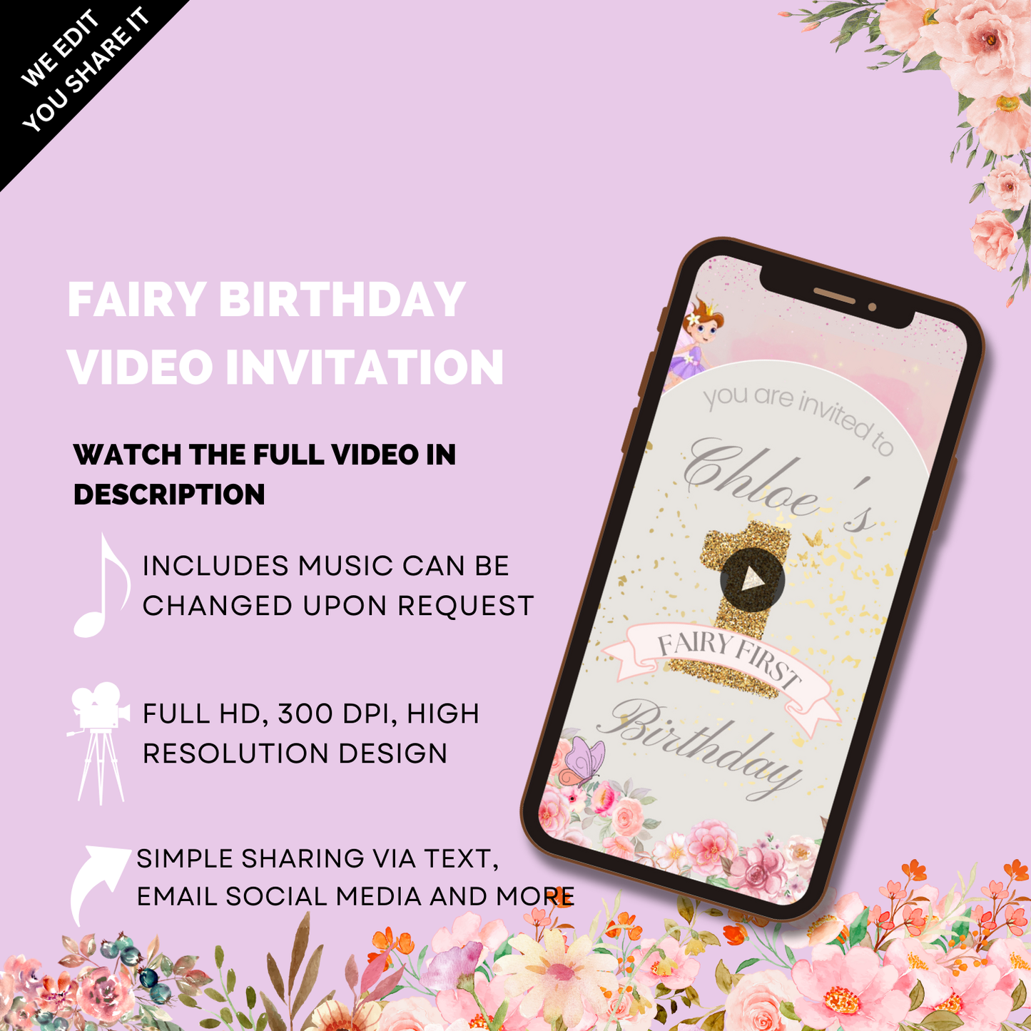 Animated Fairy Custom Birthday Video Invitation - Custom Fairy Party Video Invite