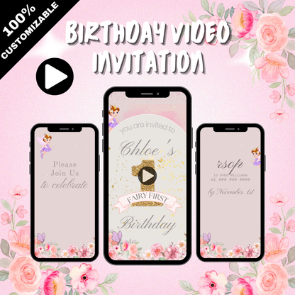 Animated Fairy Custom Birthday Video Invitation - Custom Fairy Party Video Invite