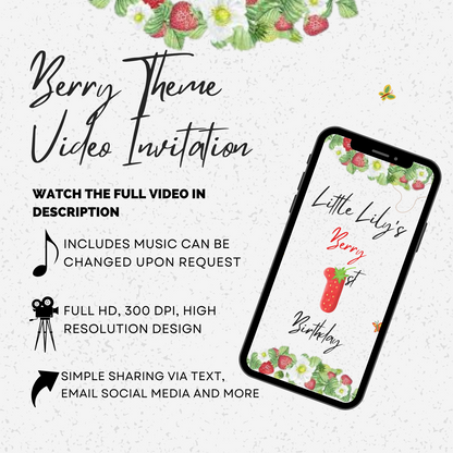 First Berry-Themed Sweet Birthday Video Invitation - Sunshine and Berry Birthday Party Digital Invite