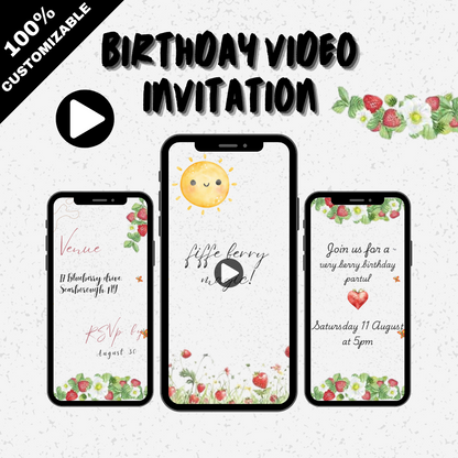 First Berry-Themed Sweet Birthday Video Invitation - Sunshine and Berry Birthday Party Digital Invite