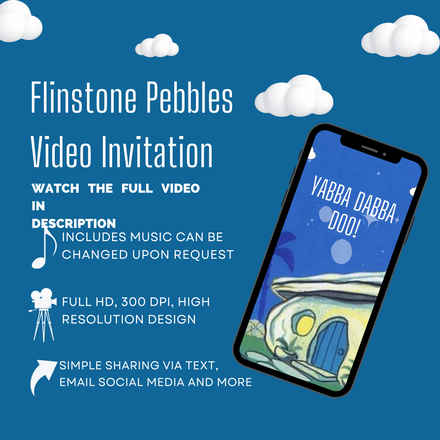 Animated Flintstone Pebbles Birthday Video Invitation - Kids Birthday Video Invite