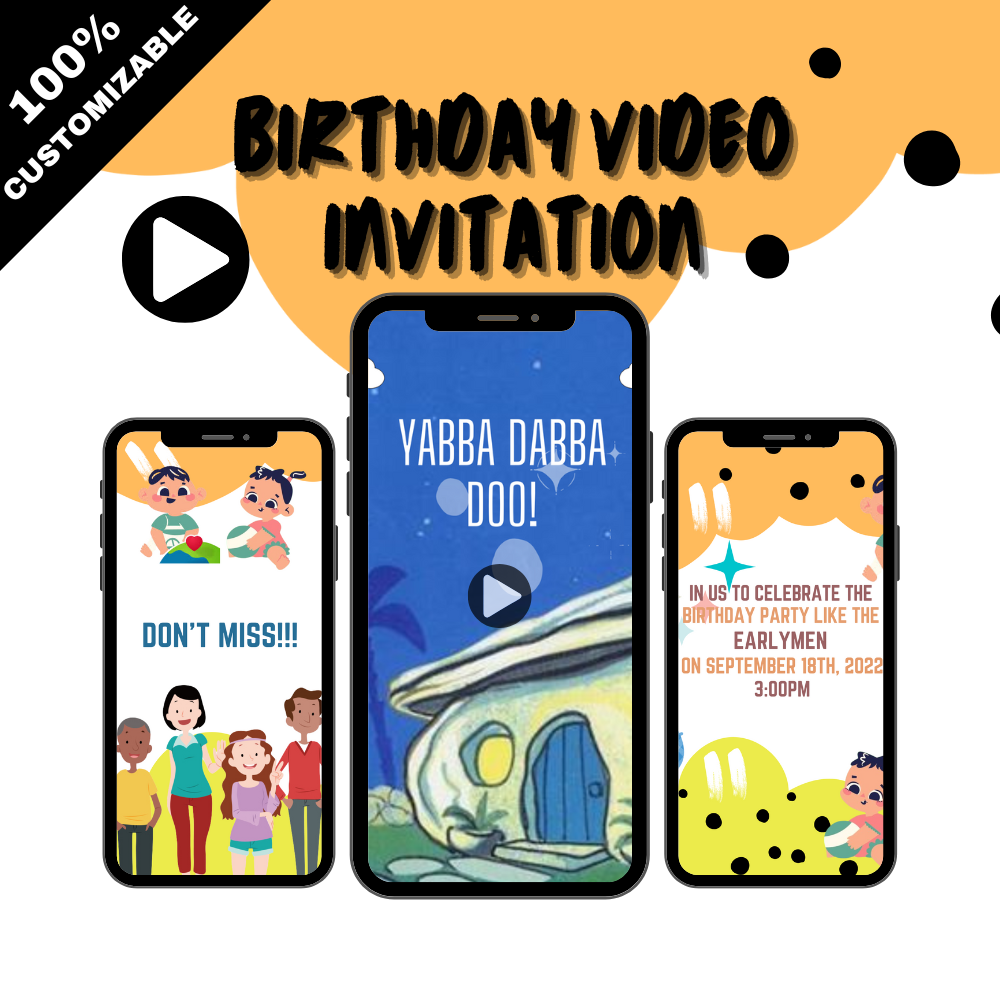 Animated Flintstone Pebbles Birthday Video Invitation - Kids Birthday Video Invite