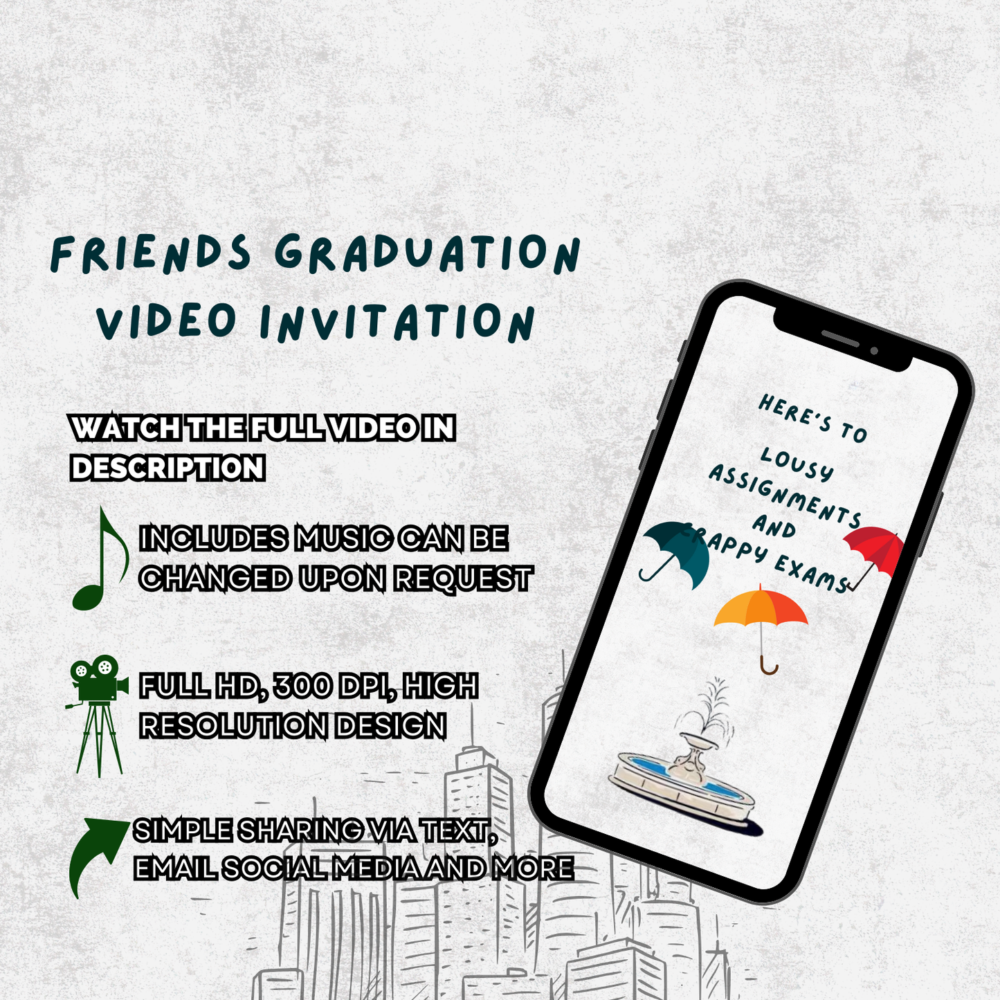 Animated Friends Graduation Party Video Invitation - Friends Theme Graduation Party Video Invite