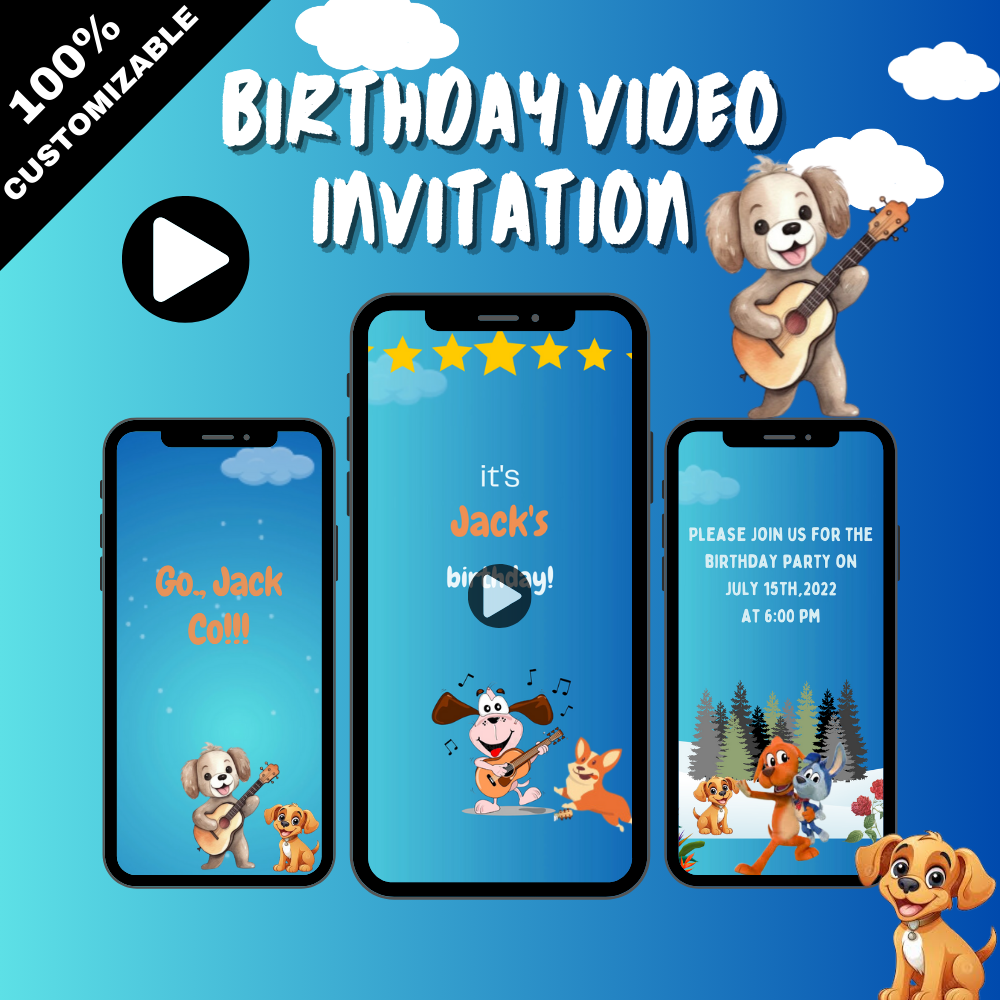 Customizable Go Dog Go Birthday Theme Video Invitation - Animated Go Dog Go Digital Video Invitation