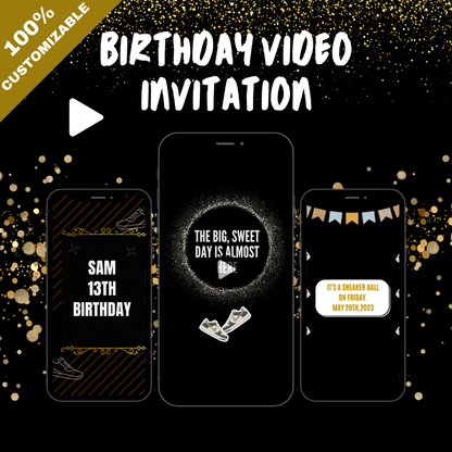 Custom Gold Sneaker Balls Theme Birthday Video Invitation - Digital Sneaker Ball Invite