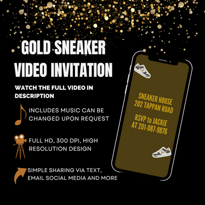 Custom Gold Sneaker Balls Theme Birthday Video Invitation - Digital Sneaker Ball Invite