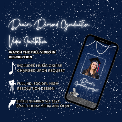 Denim & Diamond Theme Graduation Video Invitation - Graduation Party Video Invitation