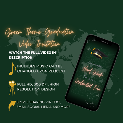 Green-Theme Graduation Party Video Invitation - Customize-Theme Video Invite