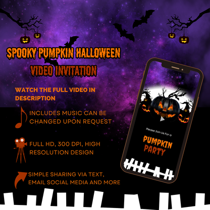 Animated Halloween Spooky Pumpkin Theme Video Invitation - Pumpkin-Themed Video Invites