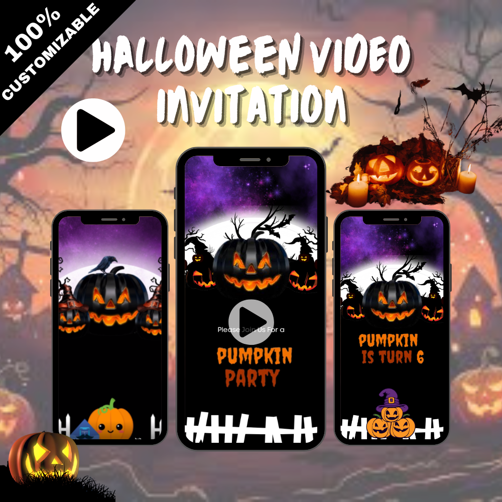 Animated Halloween Spooky Pumpkin Theme Video Invitation - Pumpkin-Themed Video Invites