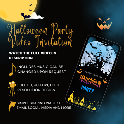 Animated Scary Halloween Party Video Invitations - Customizable Halloween-Theme Video Invites