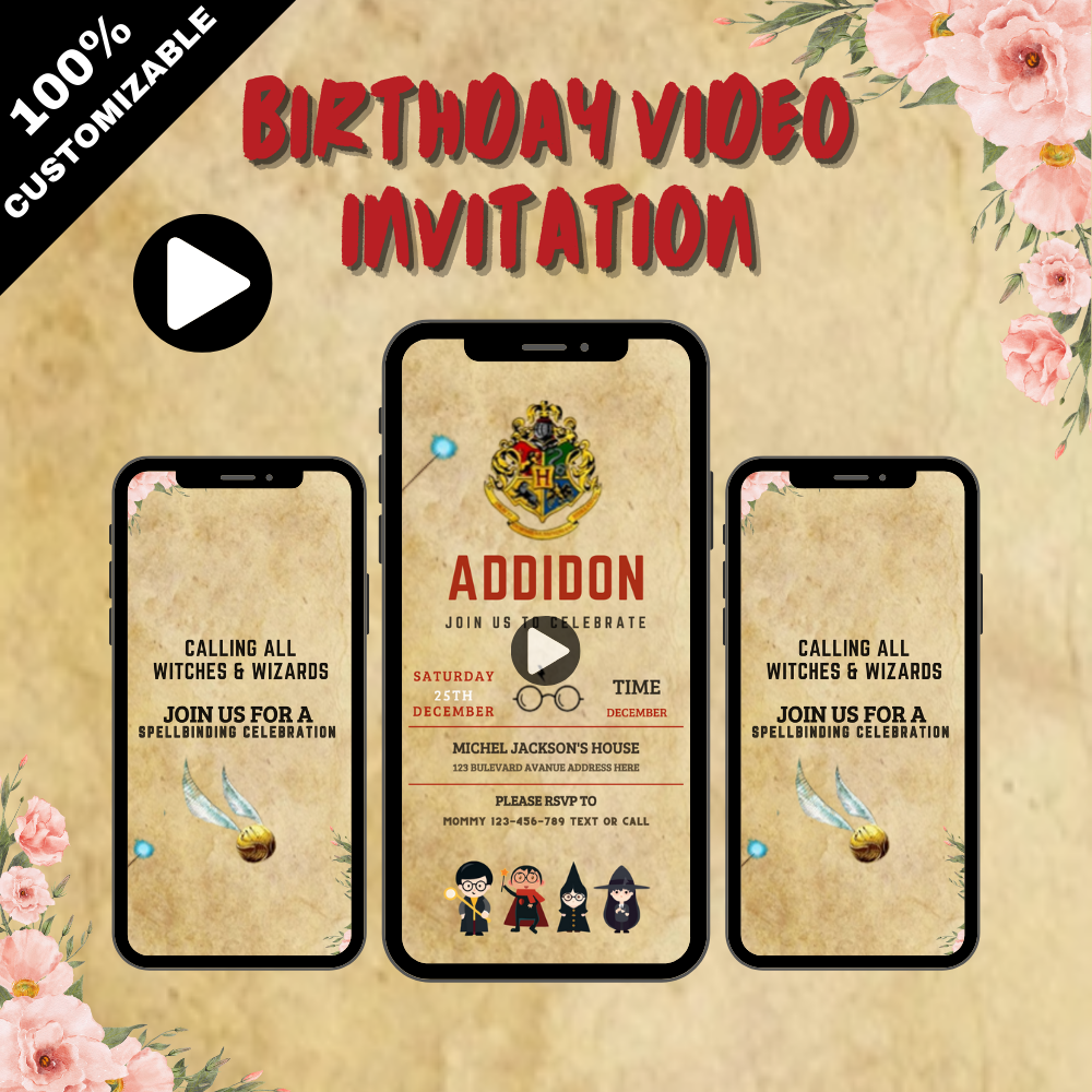 Animated Harry Potter Theme Birthday Party Video Invitation - Custom Harry Potter VIdeo Invite