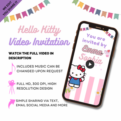 Customized Hello Kitty Themed Birthday Party Video Invitation - Animated Hello Kitty Party invites