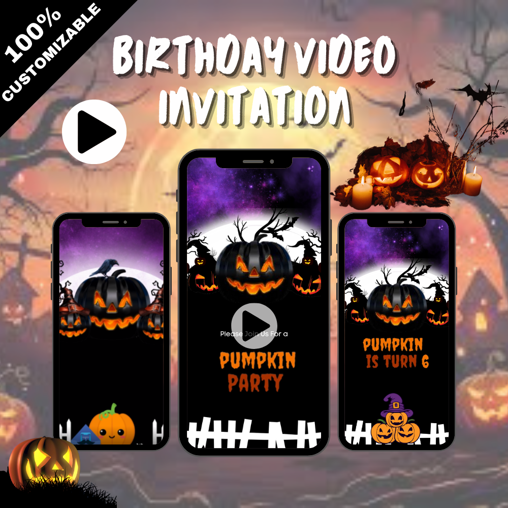 Animated Halloween Spooky Pumpkin Theme Video Invitation - Pumpkin-Themed Video Invites