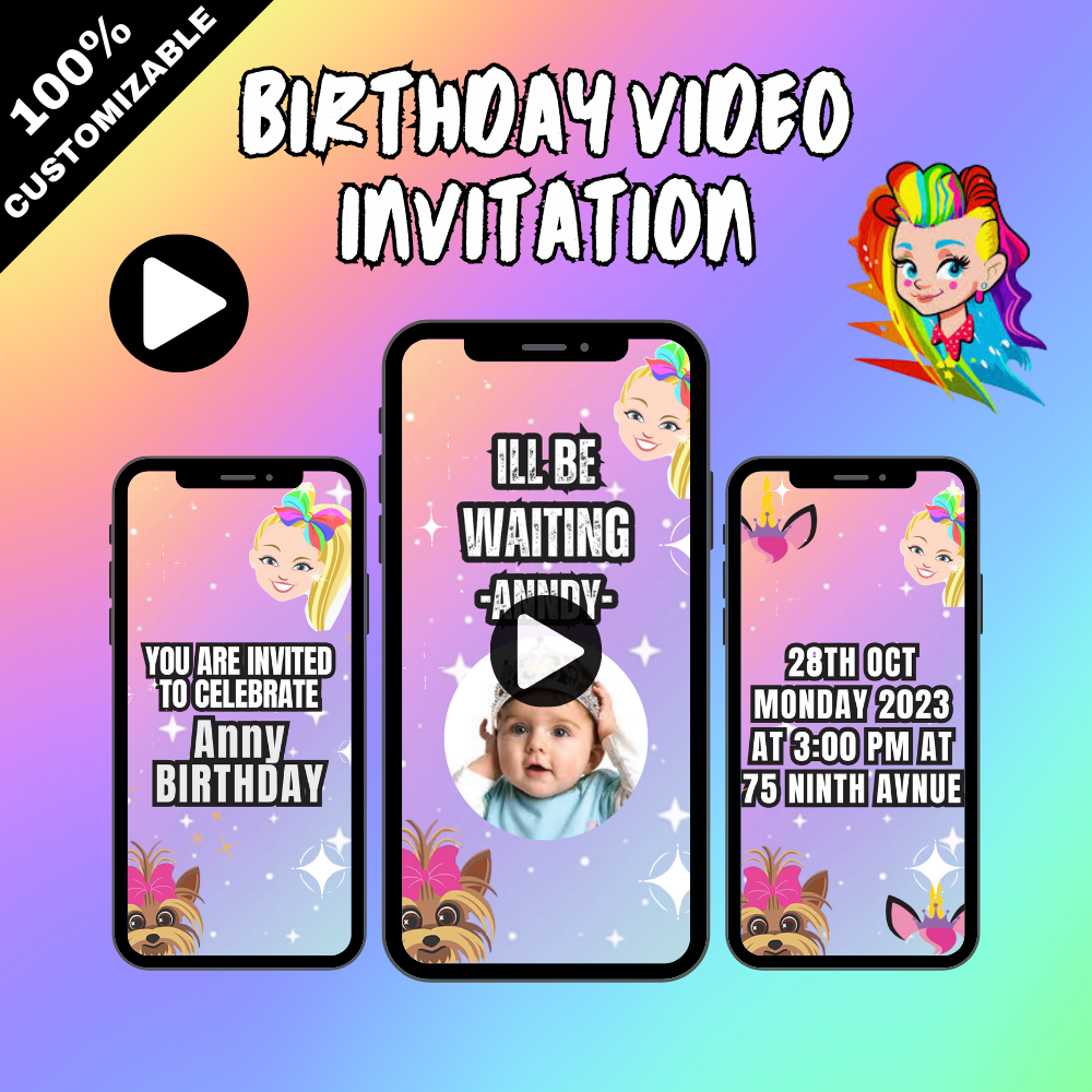 Customizable Birthday Video Invitations for Kids - Jojo Siwa-Themed Party Video Invites