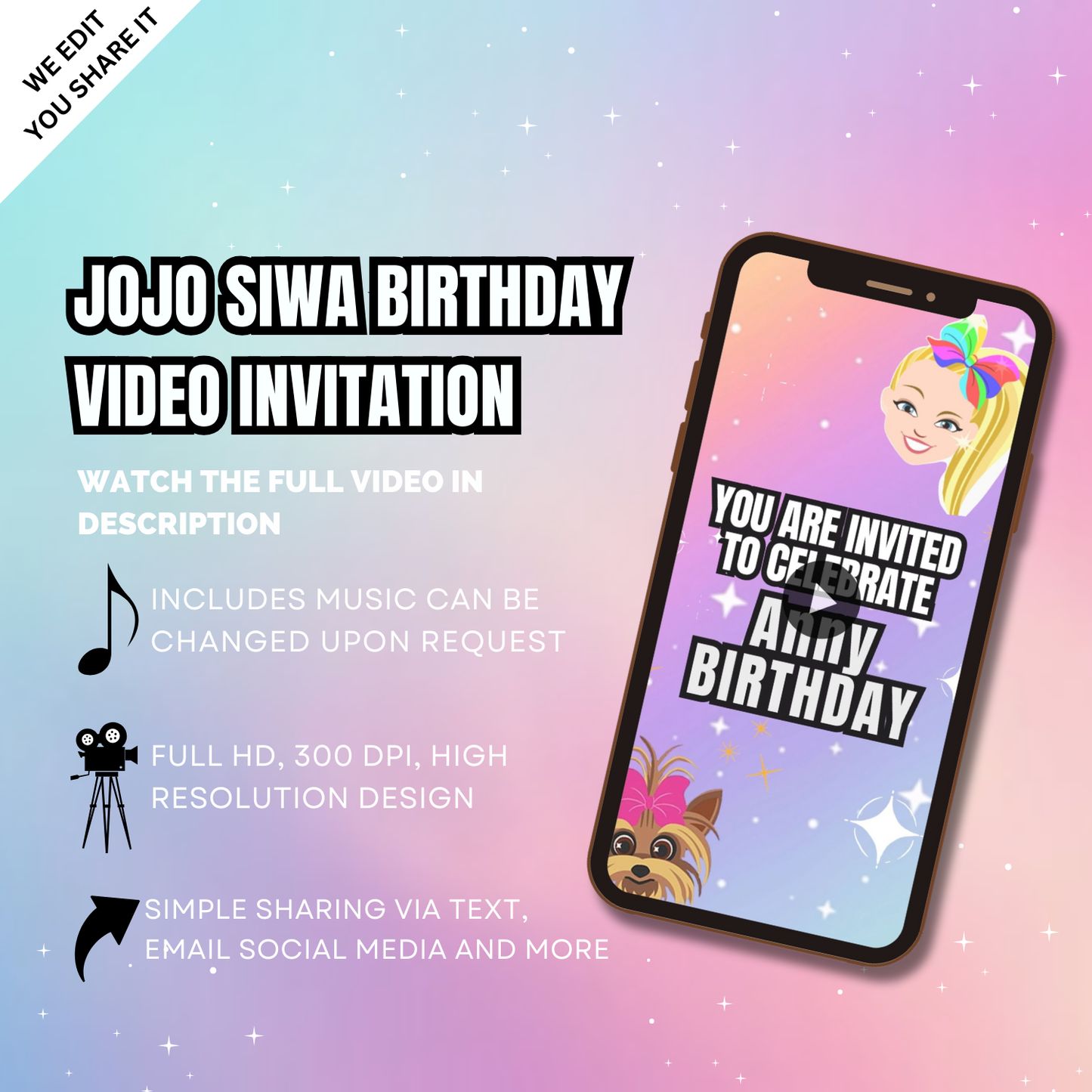 Customizable Birthday Video Invitations for Kids - Jojo Siwa-Themed Party Video Invites