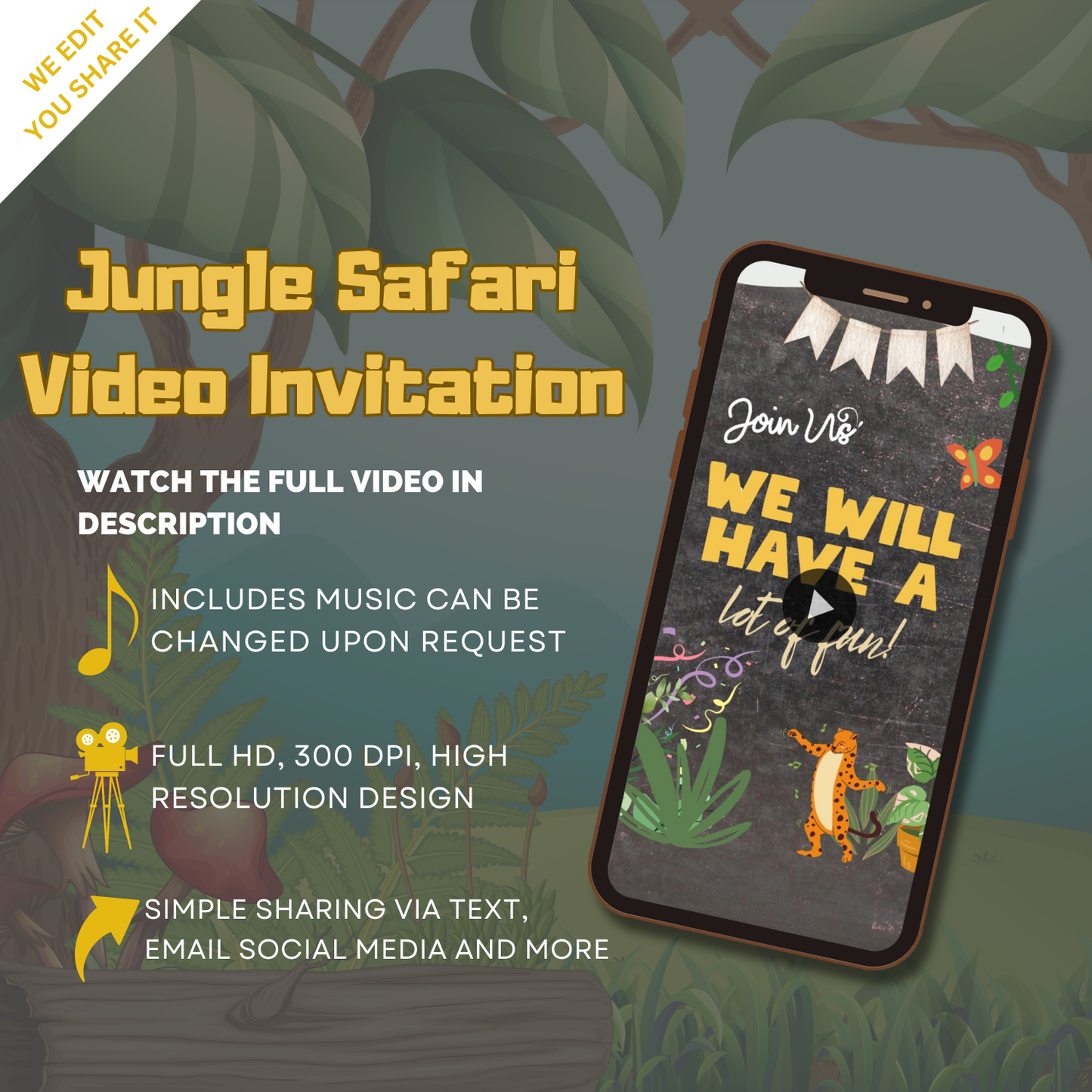 Custom Jungle Safari Theme Birthday Video Invitation - Animated Theme Video Invitation