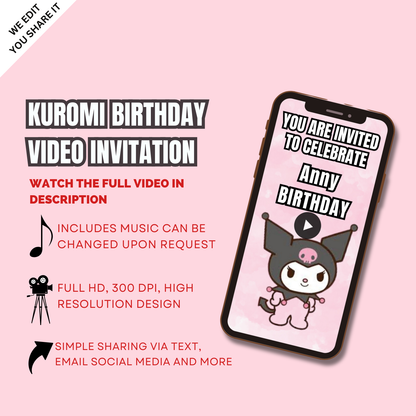 Personalized Kuromi Birthday Party Video Invitation - Fun Animated Video Invite