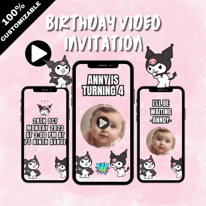 Personalized Kuromi Birthday Party Video Invitation - Fun Animated Video Invite