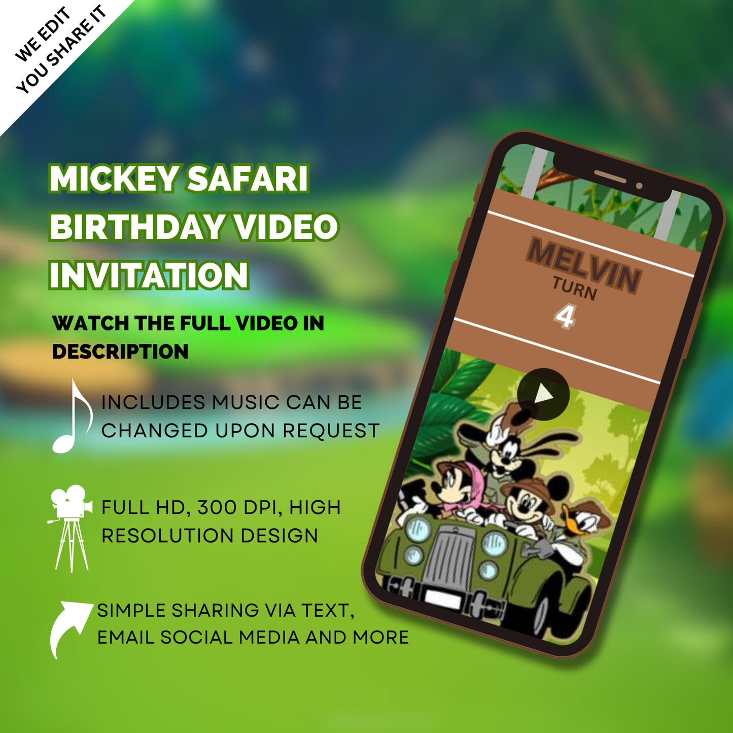 Custom Mickey Safari Birthday Video Invitation - Personalized Our Digital Video Invites