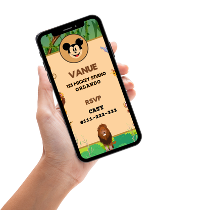 Custom Mickey Safari Birthday Video Invitation - Personalized Our Digital Video Invites