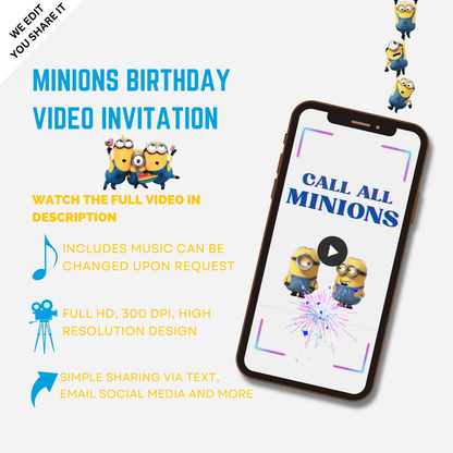 Custom Minion Birthday Celebration Video Invitation – Animated Minion Video Invites