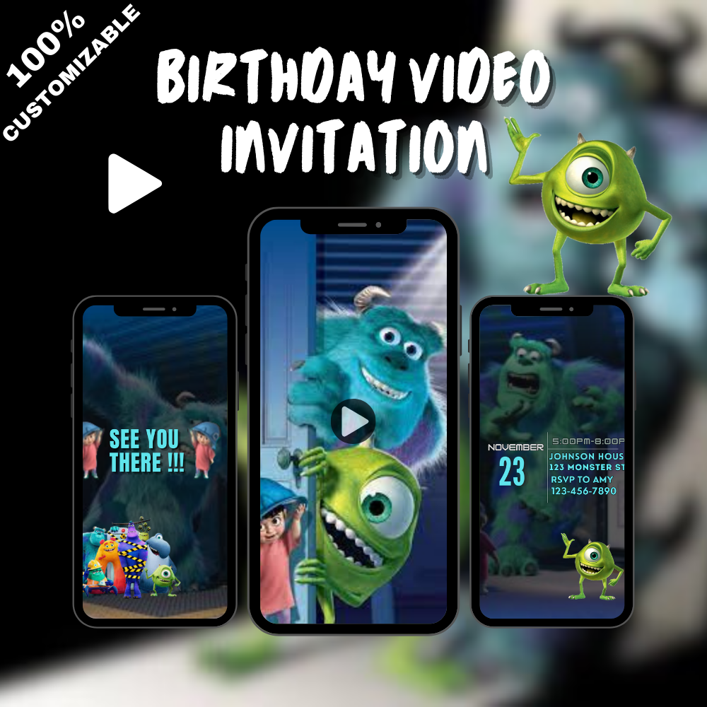 Monster Inc Animated Birthday Party Video Invitation - Custom Monster Inc Theme Video Invite