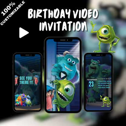 Monster Inc Animated Birthday Party Video Invitation - Custom Monster Inc Theme Video Invite