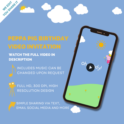 Peppa Pig Animated Birthday Video Invite - Custom Digital Party Video Invitation