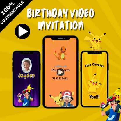 Animated Pokemon Birthday Video Invitation - Pokemon Theme Video Invite