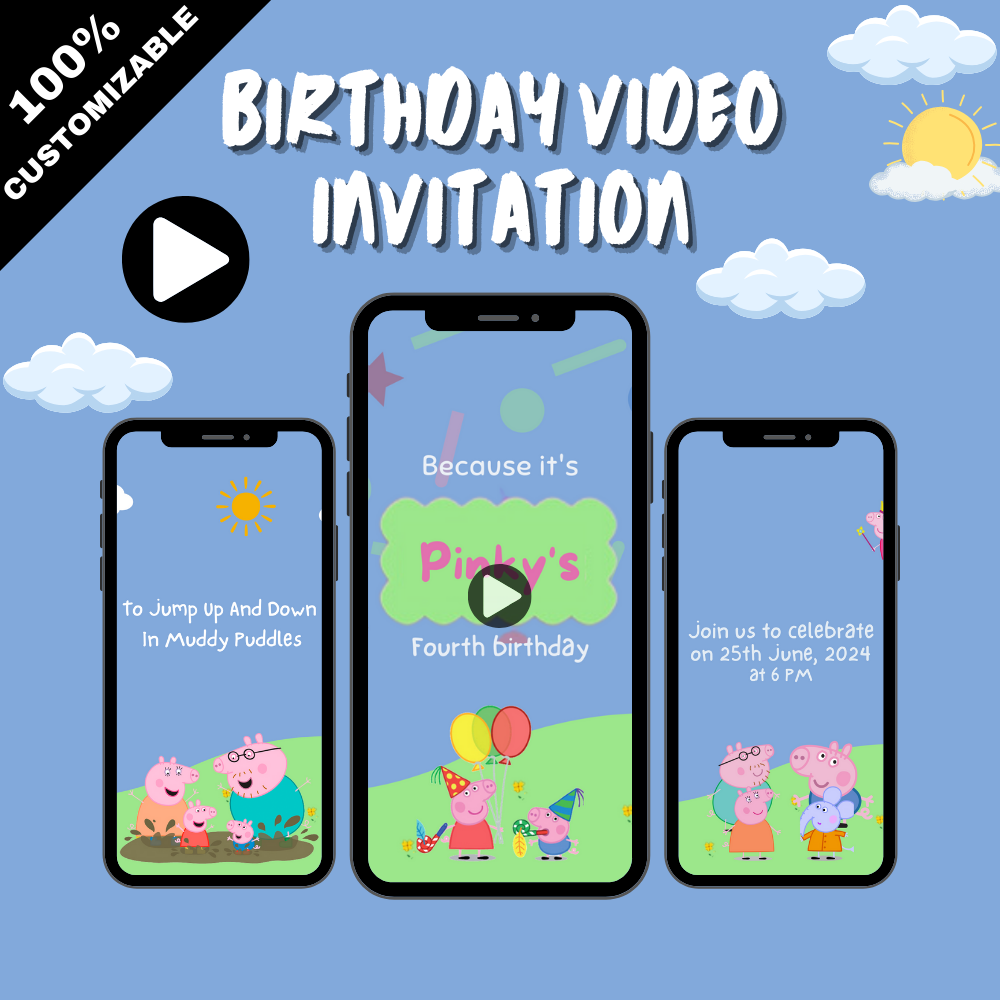 Peppa Pig Animated Birthday Video Invite - Custom Digital Party Video Invitation