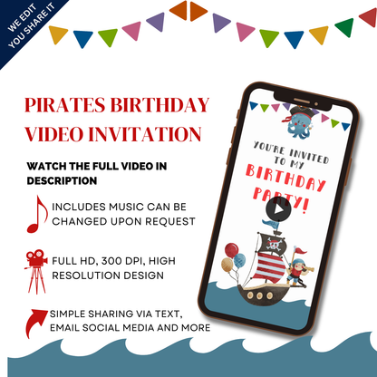 Exciting Pirate-Themed Birthday Video Invitation - Custom Animated Party Video Invite