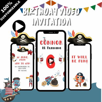 Exciting Pirate-Themed Birthday Video Invitation - Custom Animated Party Video Invite