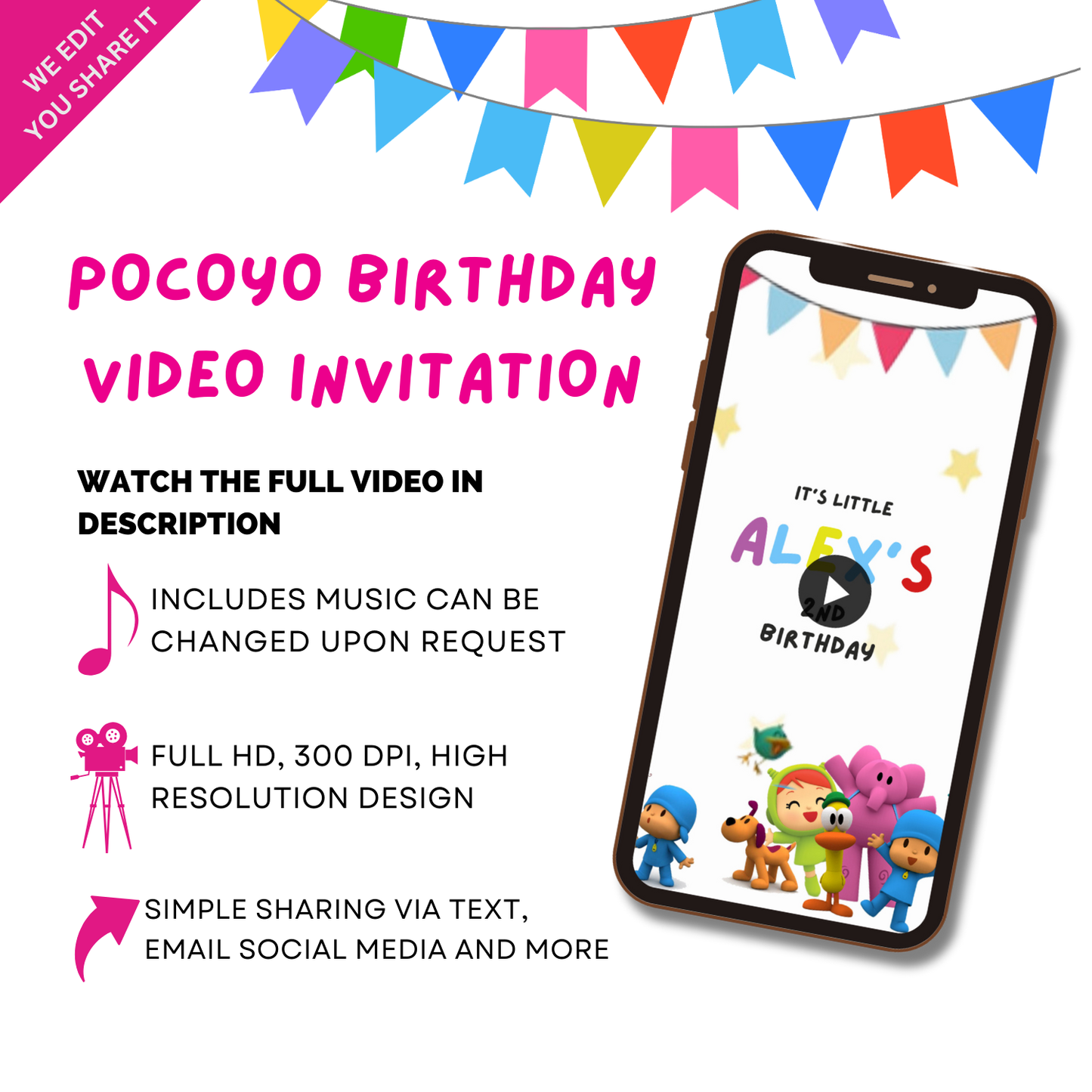 Animated Fun-Filled Pocoyo Birthday Video Invitation - Customizable theme video invitation